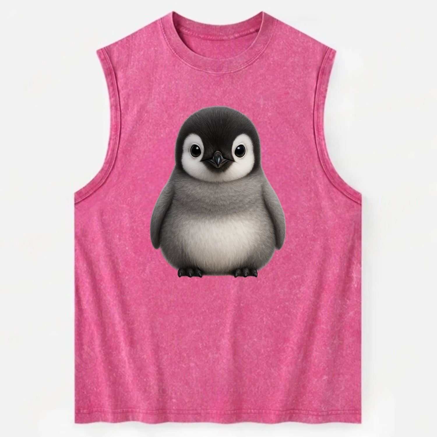 Baby Adelie Penguin - black and white, round body, curious eyes, - Vintage Washed Tank - Pink