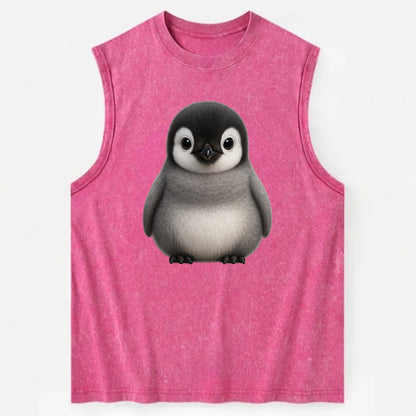 Baby Adelie Penguin - black and white, round body, curious eyes, - Vintage Washed Tank - Pink