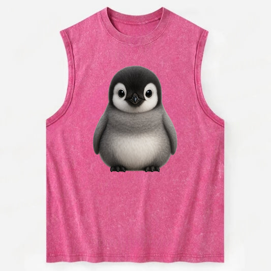 Baby Adelie Penguin - black and white, round body, curious eyes, - Vintage Washed Tank - Pink