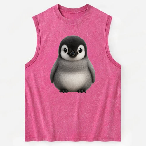Baby Adelie Penguin - black and white, round body, curious eyes, - Vintage Washed Tank
