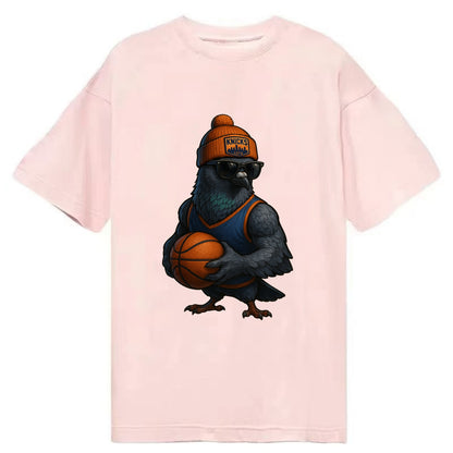 Manhattan Pigeon wearing Knicks beanie with skyline patch and wayfarer sunglasses - Classic T-shirt - Pink