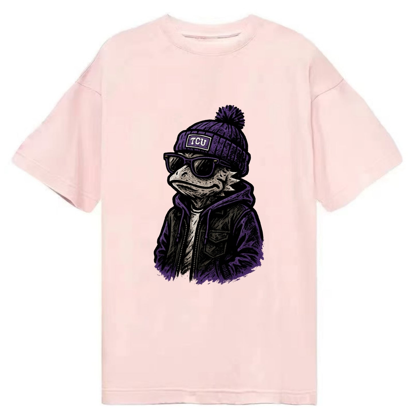 Fort Worth Frog wearing TCU beanie with horned patch - Classic T-shirt - Pink
