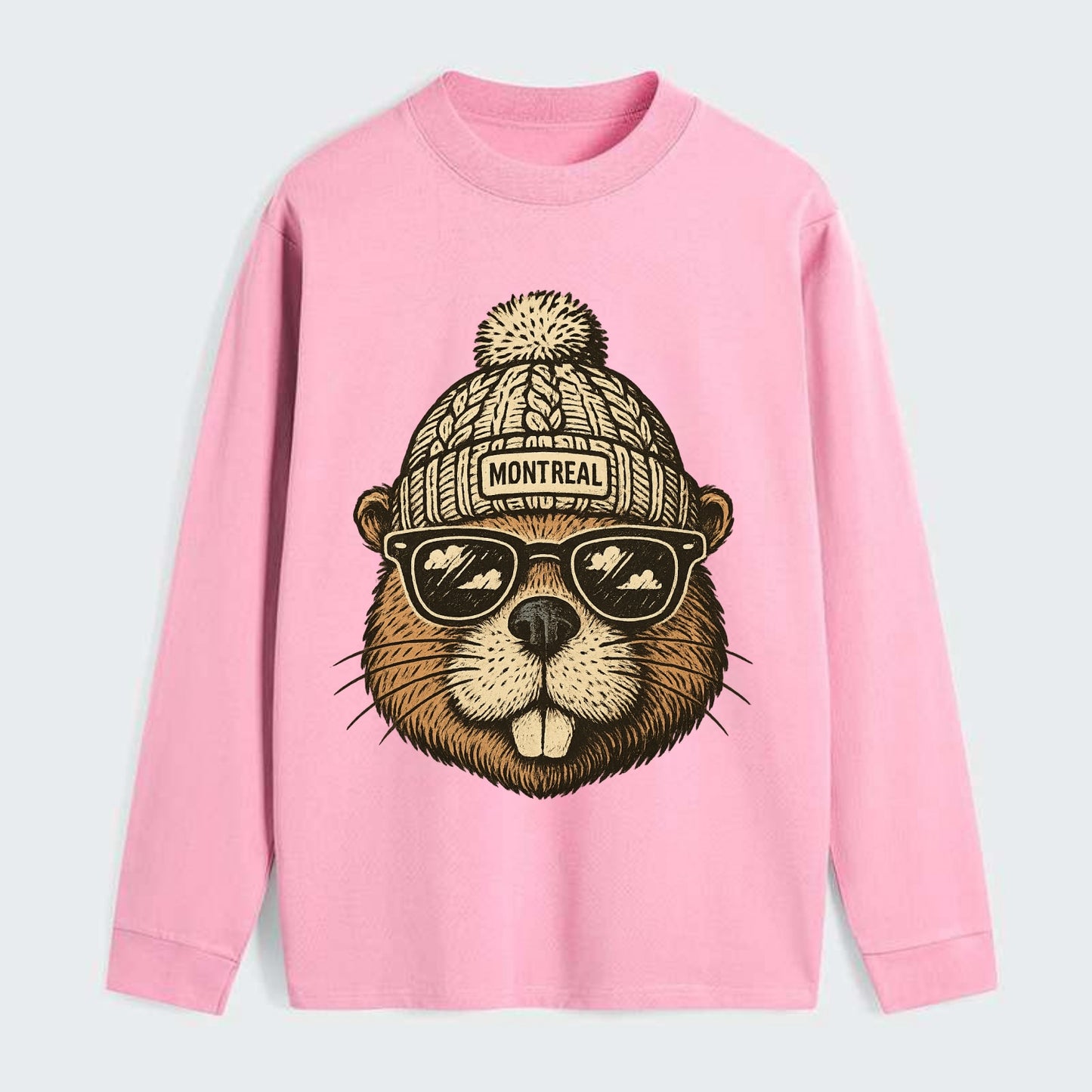 Montreal Beaver wearing Montreal beanie - Classic Long Sleeve Shirt - Pink