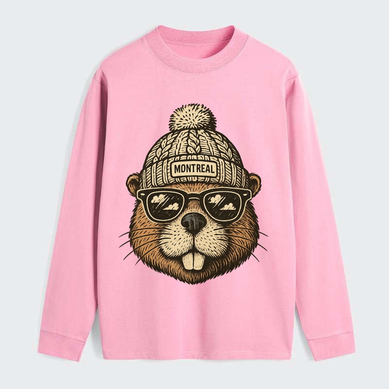 Montreal Beaver wearing Montreal beanie - Classic Long Sleeve Shirt - Pink