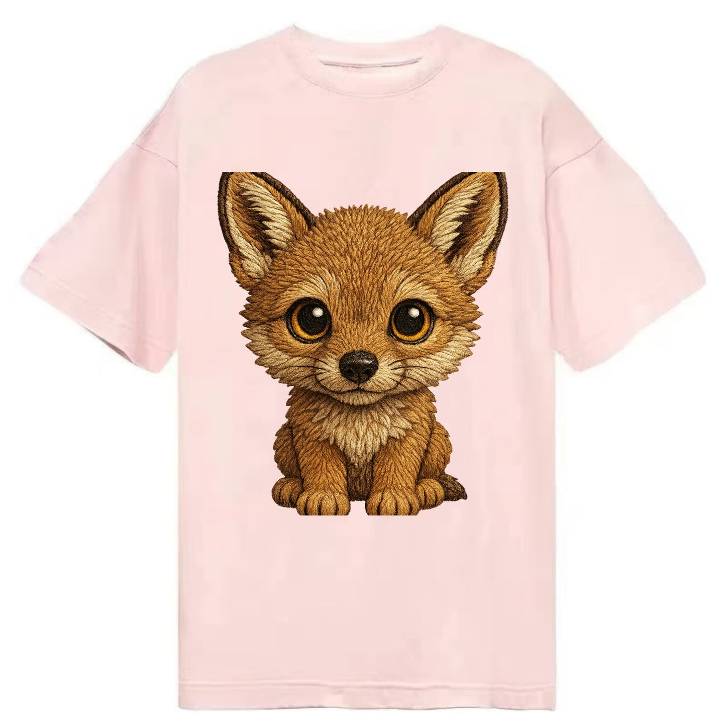 Baby Coyote Pup - tan fur, large ears, golden eyes, front-facing, clever baby - Classic T-shirt - Pink