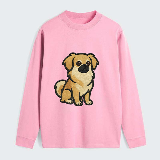 Tibetan Spaniel - Fawn small dog embroidered design - Classic Long Sleeve Shirt - Pink