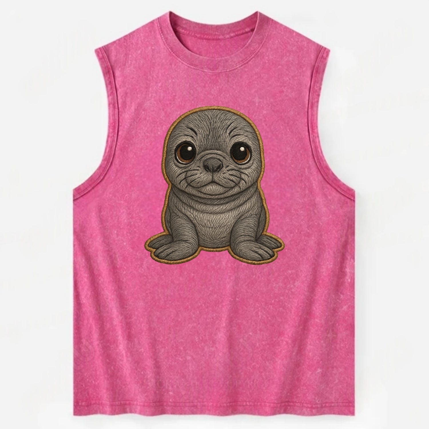 Baby Elephant Seal - gray wrinkly, tiny trunk nose, big dark eyes, - Vintage Washed Tank - Pink