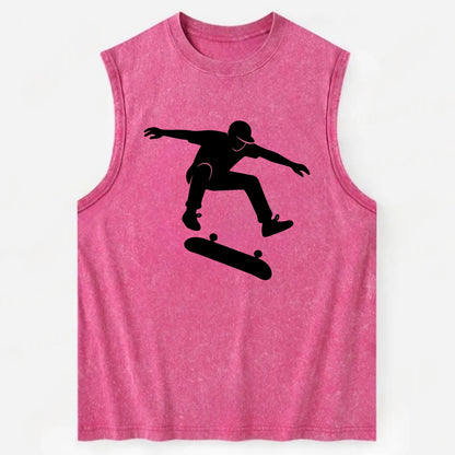 Skateboarder doing kickflip trick - Vintage Washed Tank - Pink