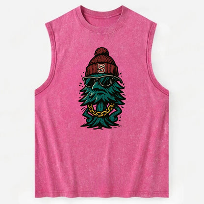 Palo Alto Tree wearing Stanford beanie with S patch - Vintage Washed Tank - Pink