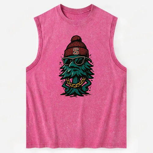 Palo Alto Tree wearing Stanford beanie with S patch - Vintage Washed Tank
