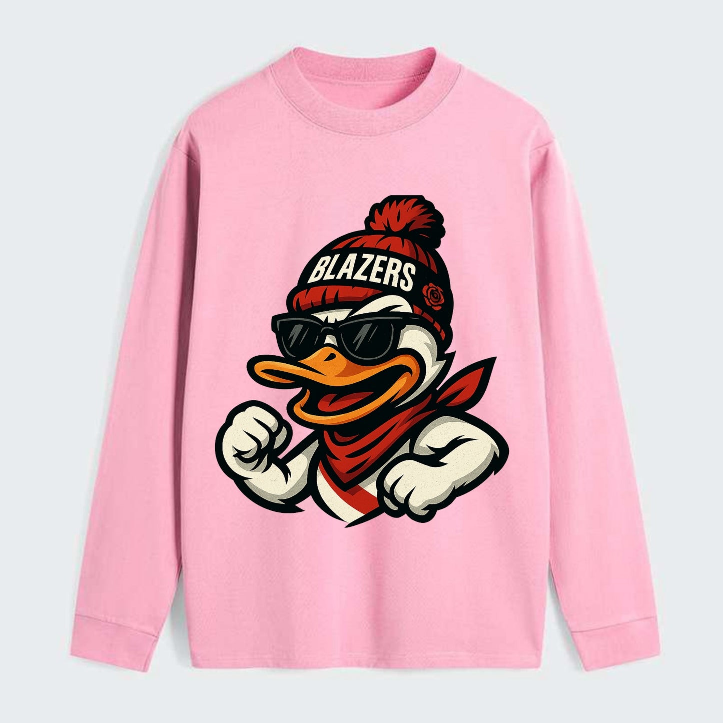Oregon Duck wearing Trail Blazers beanie with rose patch and wayfarer - Classic Long Sleeve Shirt - Pink