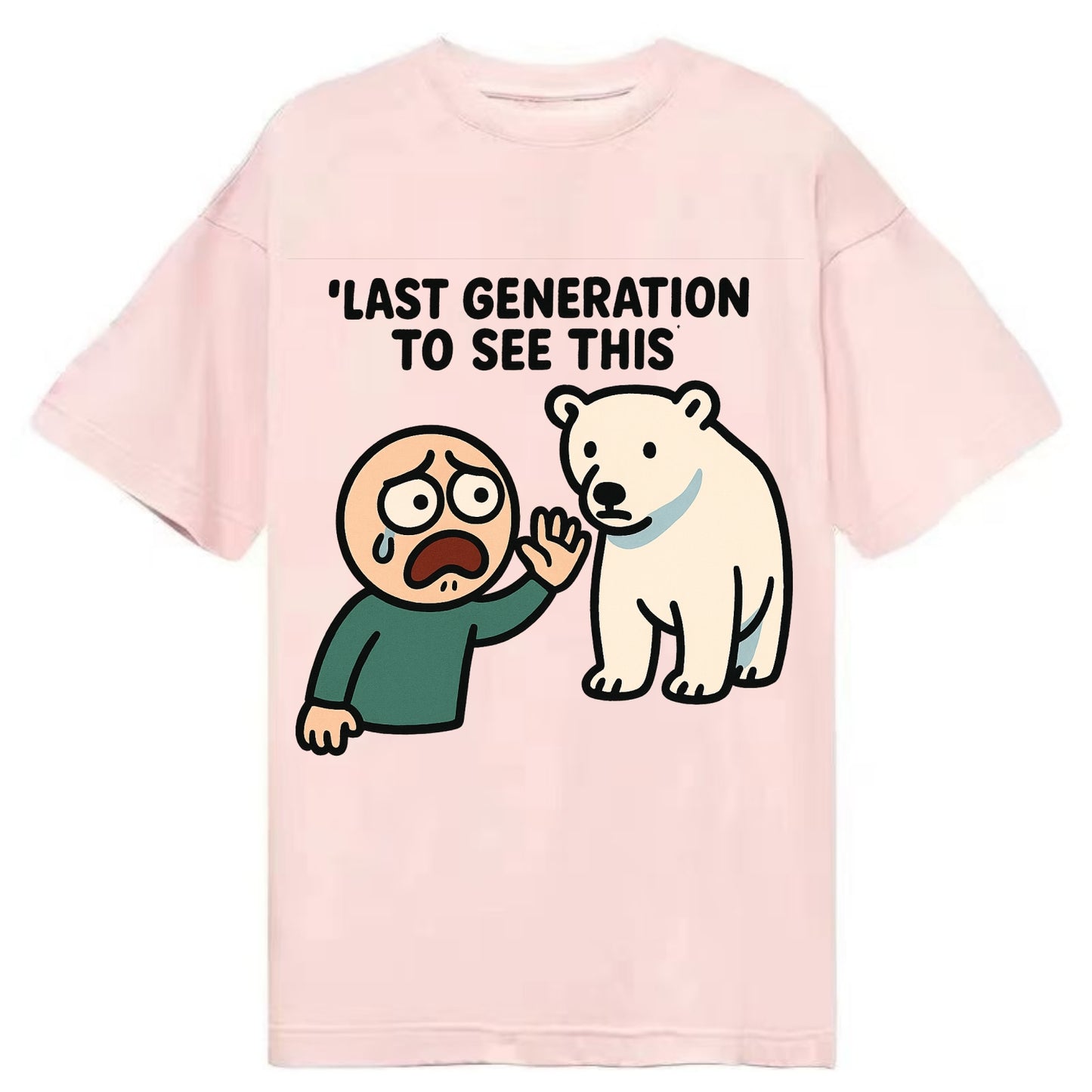 Person waving goodbye to polar bear - "Last generation to see this" - extinction - Classic T-shirt - Pink