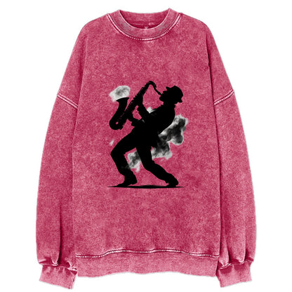 Saxophonist playing jazz in smoky room - Vintage Sweatshirt - Pink