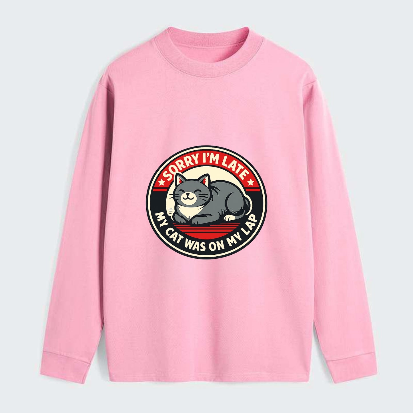 Charming Cat Loaf Excuse Emblem - Classic Long Sleeve Shirt - Pink