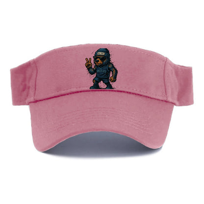 Memphis Grizzly Bear wearing Grizzlies navy and light blue beanie with Beale Street patch - Visor - Pink
