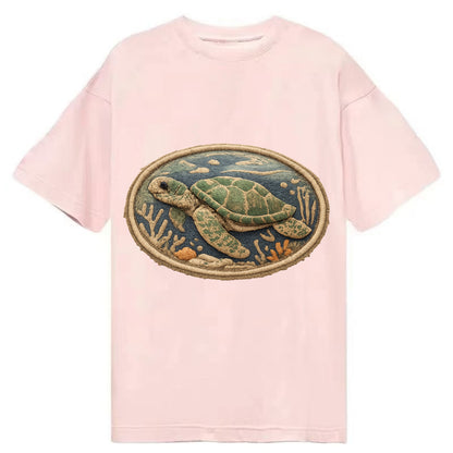 SEA TURTLE - swimming turtle in green and blue , ocean life - Classic T-shirt - Pink