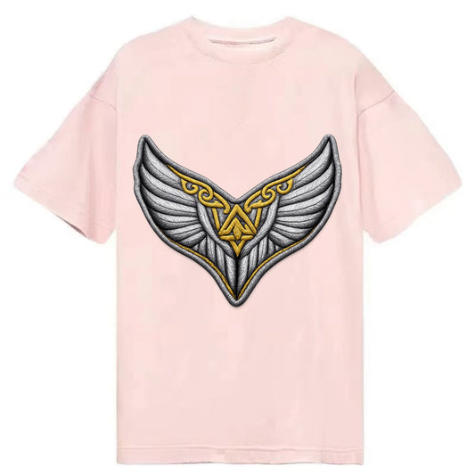 VALKYRIE WINGS - warrior maiden wings in silver and gold , Norse myth - Classic T-shirt - Pink