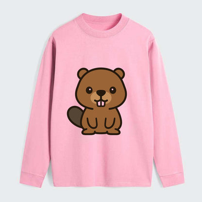 Baby Beaver - brown fur, paddle tail, buck teeth, friendly eyes, - Classic Long Sleeve Shirt - Pink