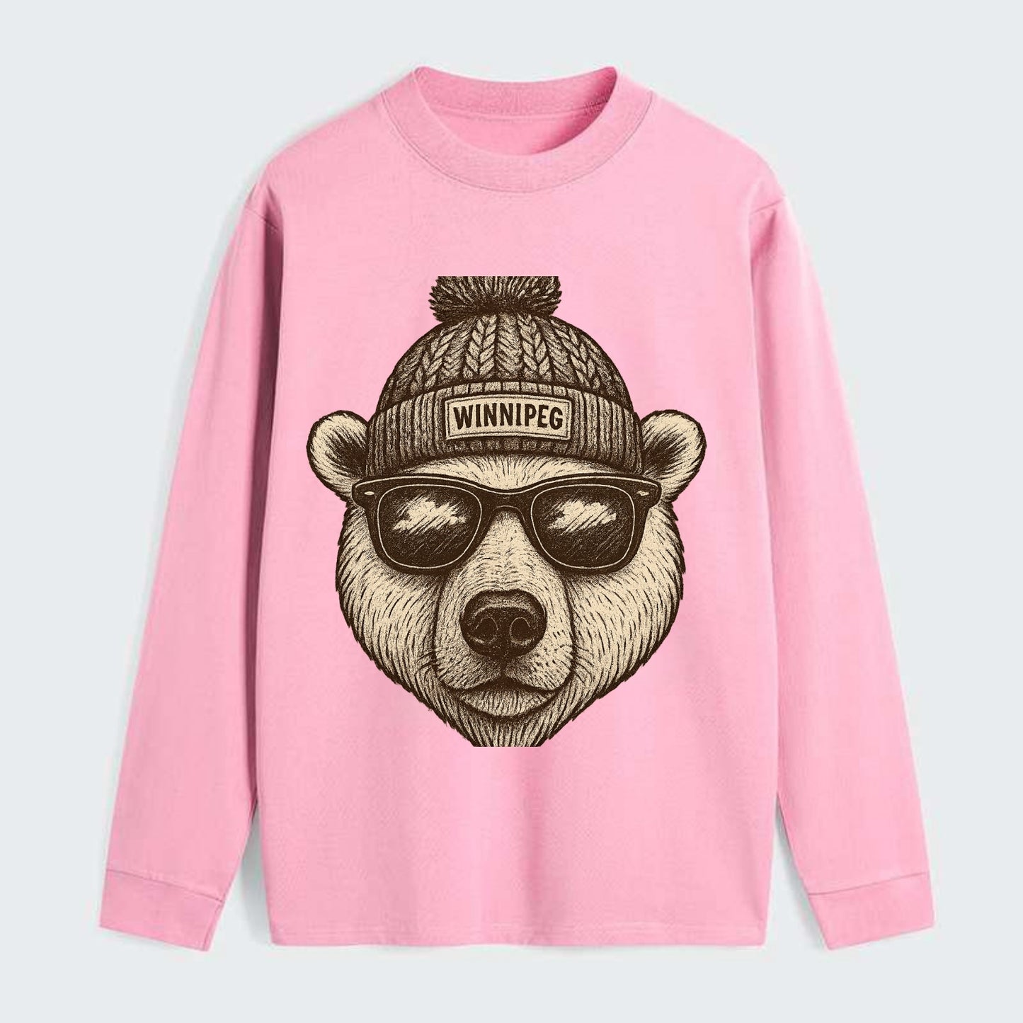 Winnipeg Polar Bear wearing Winnipeg beanie with pom pom and wayfarer - Classic Long Sleeve Shirt - Pink