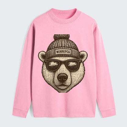 Winnipeg Polar Bear wearing Winnipeg beanie with pom pom and wayfarer - Classic Long Sleeve Shirt - Pink