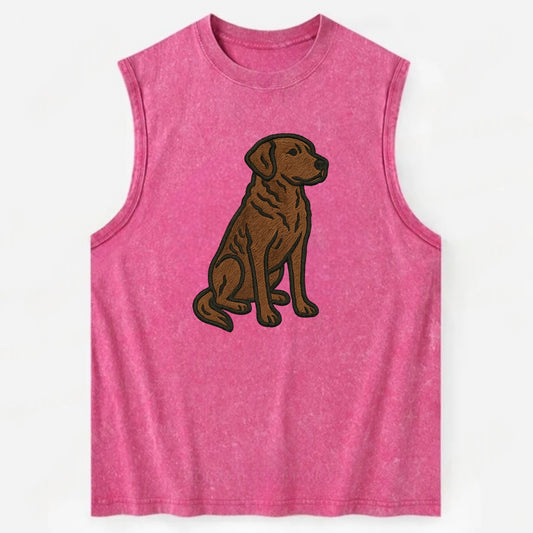Chesapeake Bay Retriever - Brown wavy coat embroidered sitting pose - Vintage Washed Tank - Pink
