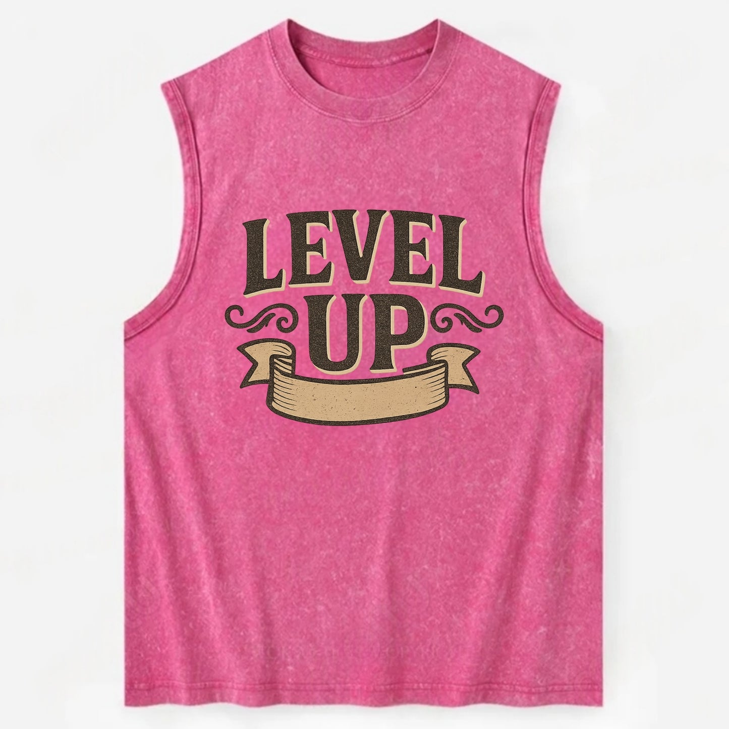 Bold typography design - "LEVEL UP" - improving, advancing, growing - Vintage Washed Tank - Pink