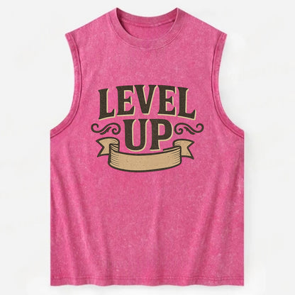 Bold typography design - "LEVEL UP" - improving, advancing, growing - Vintage Washed Tank - Pink