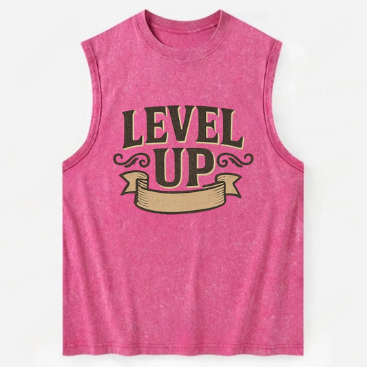 Bold typography design - "LEVEL UP" - improving, advancing, growing - Vintage Washed Tank - Pink