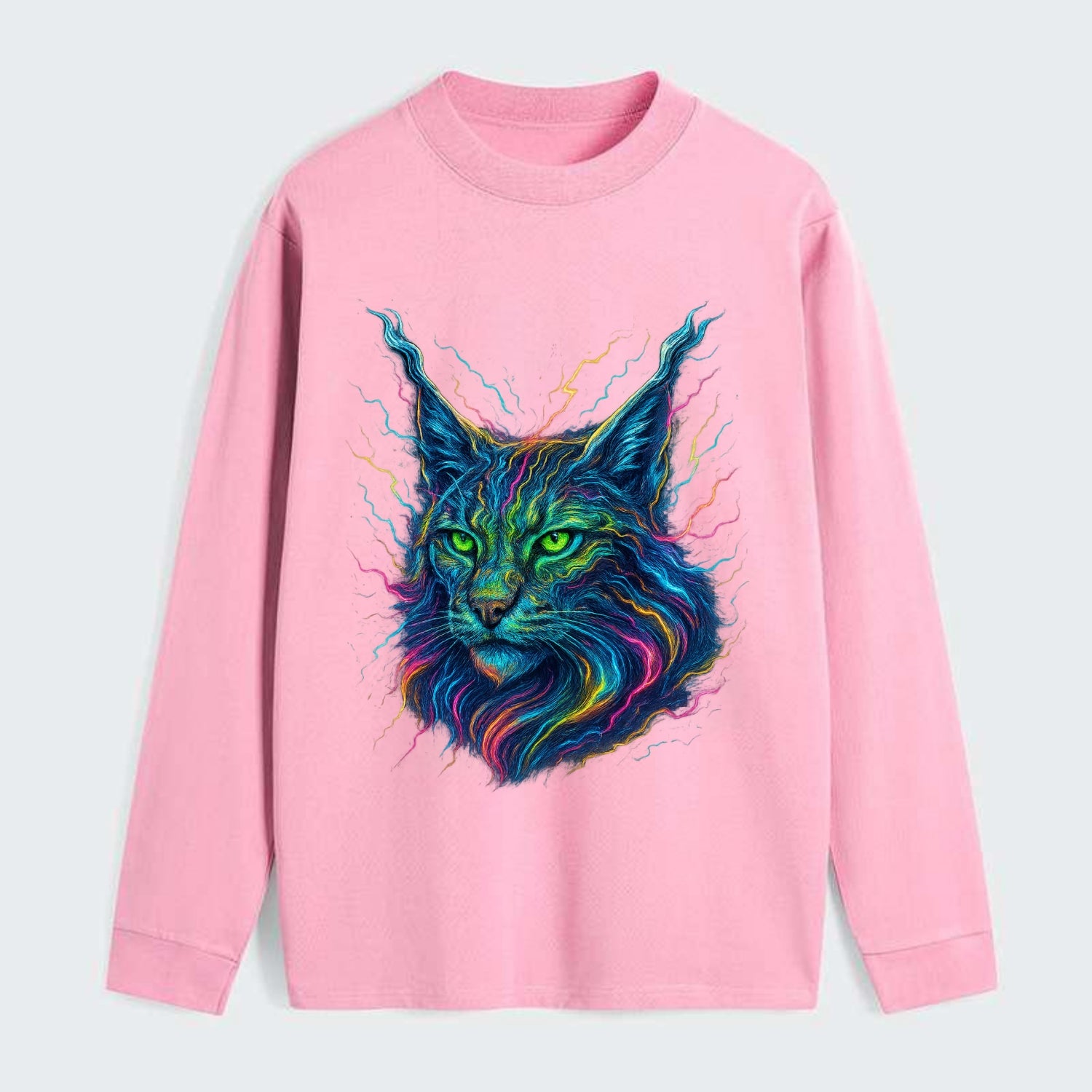 Wild lynx with ear tufts transforming into liquid mercury flows, silver - Classic Long Sleeve Shirt - Pink