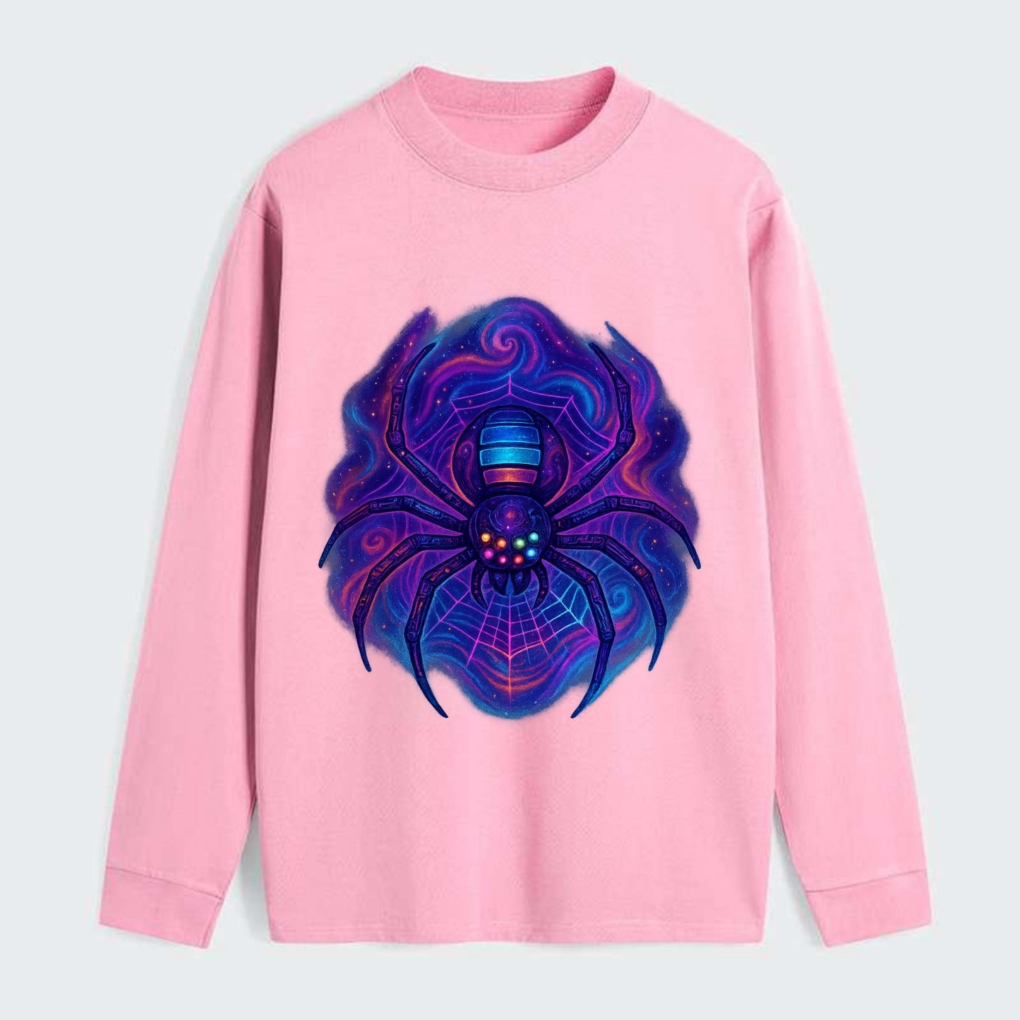 Tech spider with legs showing circuit board patterns, web glowing in - Classic Long Sleeve Shirt - Pink