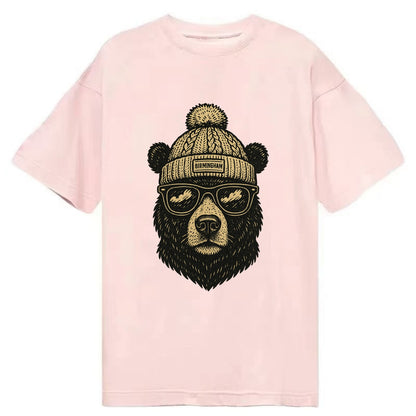 Alabama Black Bear wearing Birmingham beanie with pom pom and wayfarer sunglasses - Classic T-shirt - Pink