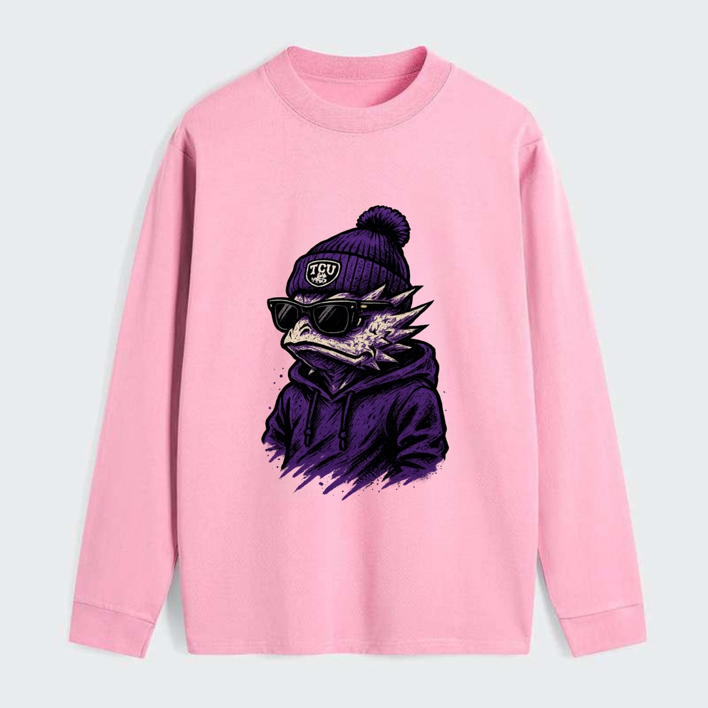 Fort Worth Horned Frog wearing TCU beanie with frog patch - Classic Long Sleeve Shirt - Pink