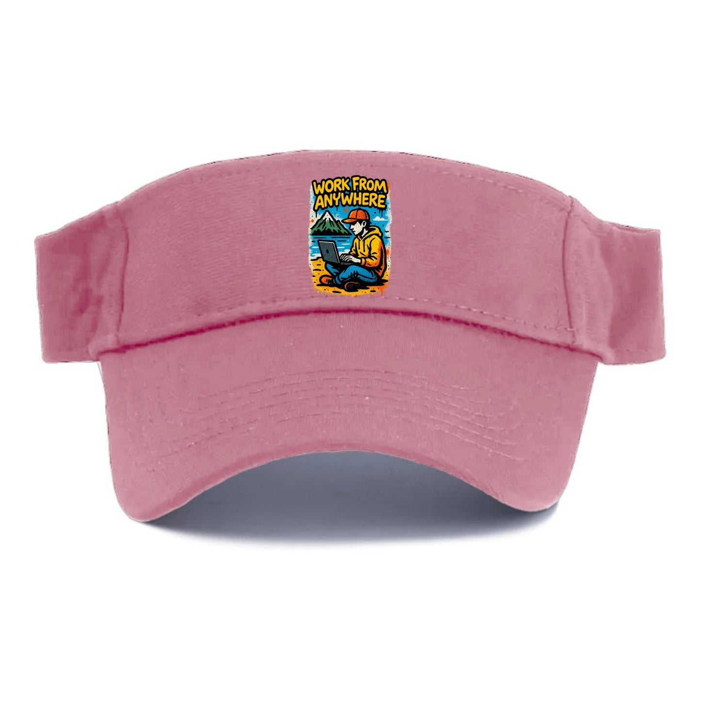 Digital nomad with laptop on beach/mountain - work from anywhere lifestyle, location freedom - Visor - Pink