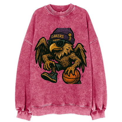 Los Angeles Golden Eagle wearing Lakers beanie with trophy patch and wayfarer - Vintage Sweatshirt - Pink