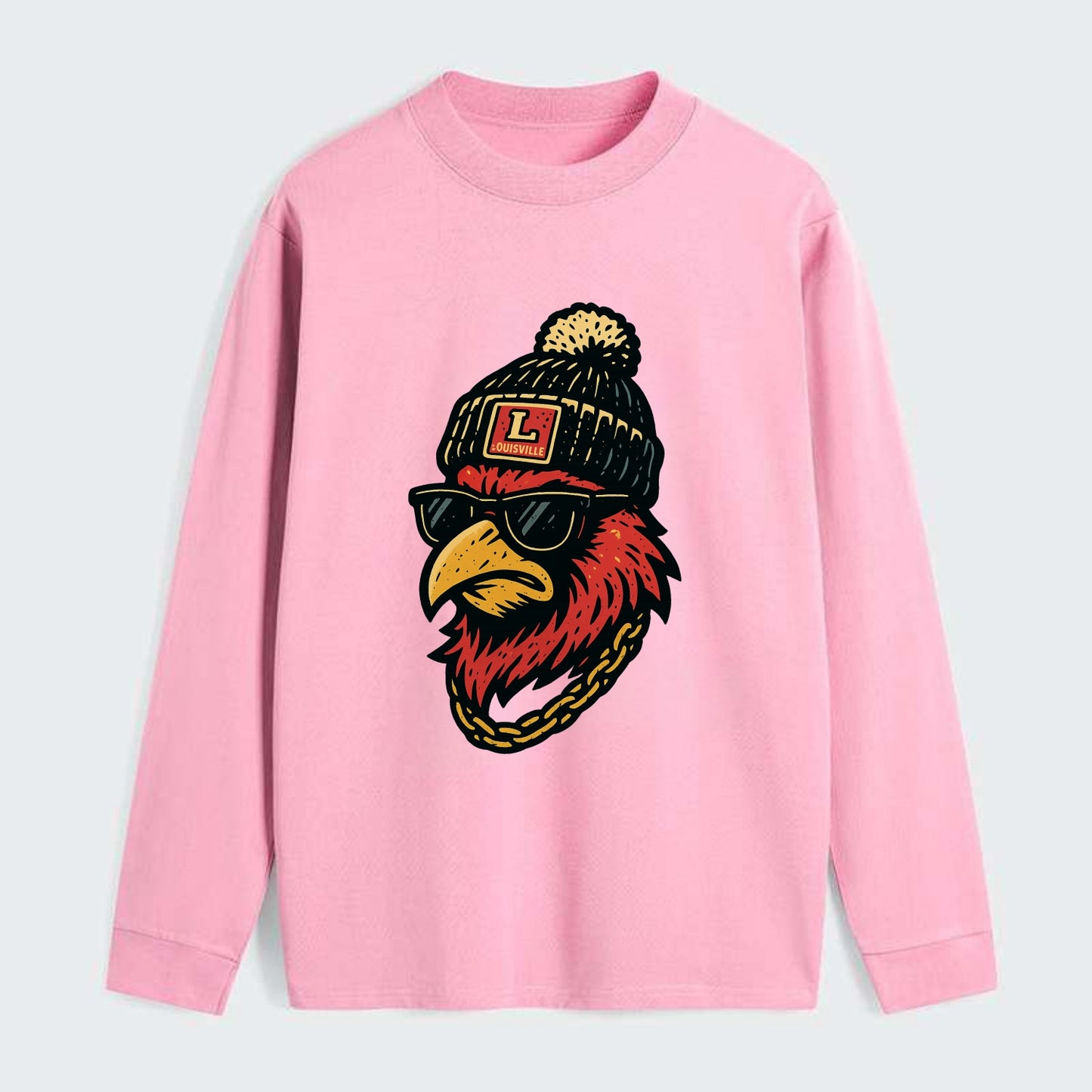 Louisville Cardinal wearing Louisville beanie with L patch - Classic Long Sleeve Shirt - Pink
