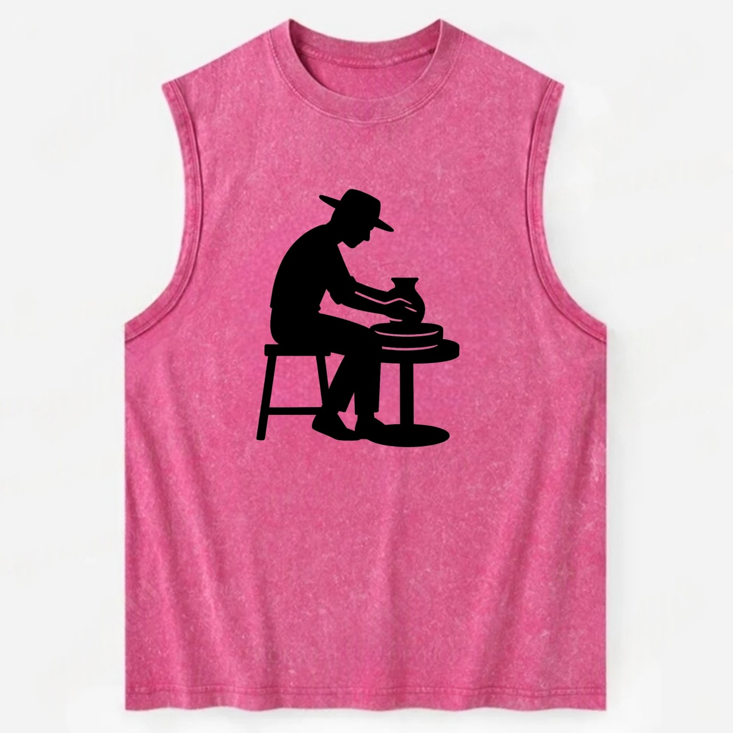 Potter shaping clay on wheel - Vintage Washed Tank - Pink