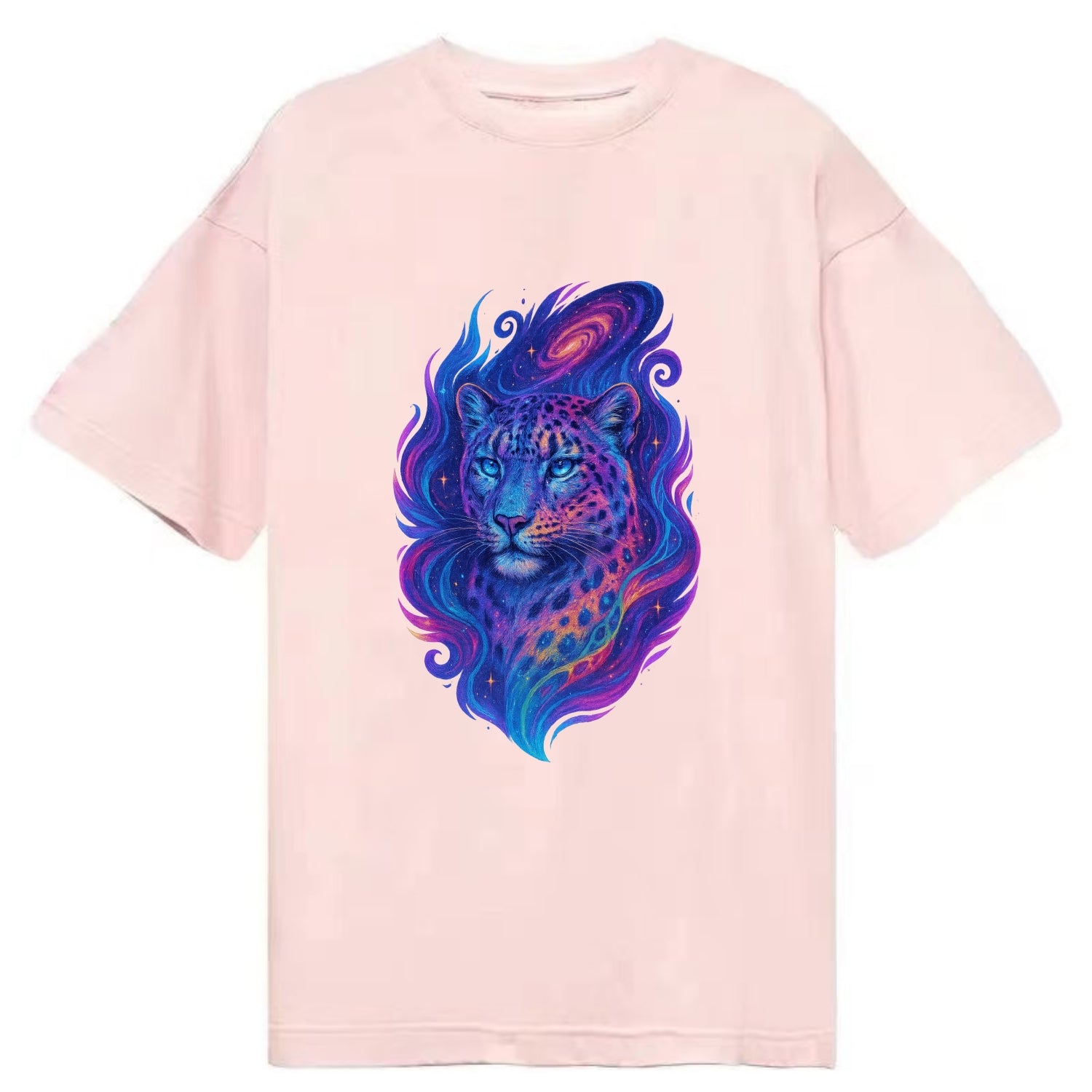 Majestic snow leopard with rainbow gradient spots, crystalline flowing patterns, - Classic T-shirt - Pink