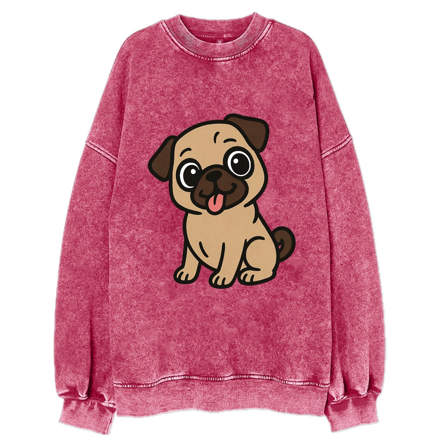 Pug - Tilted head with tongue out - Vintage Sweatshirt - Pink