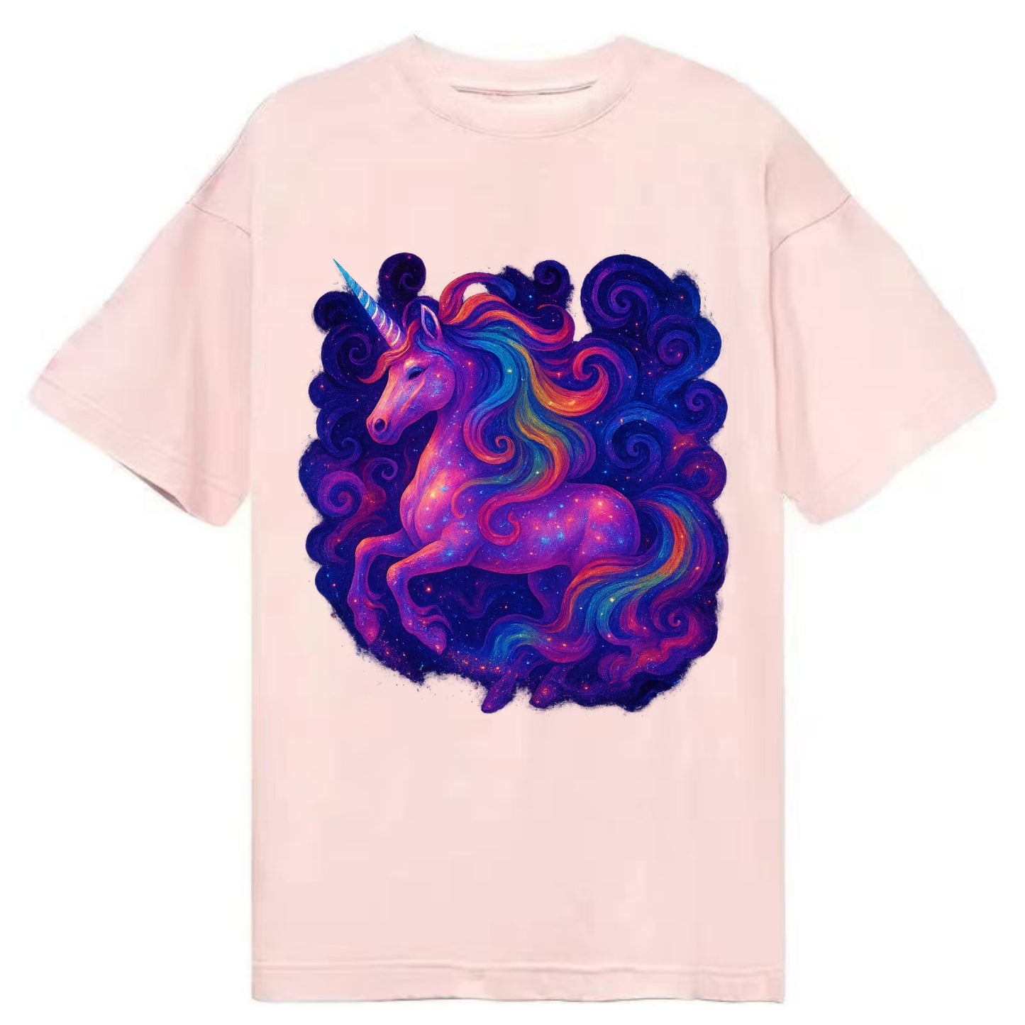 Magical unicorn with flowing rainbow gradient mane, iridescent horn with spiral - Classic T-shirt - Pink