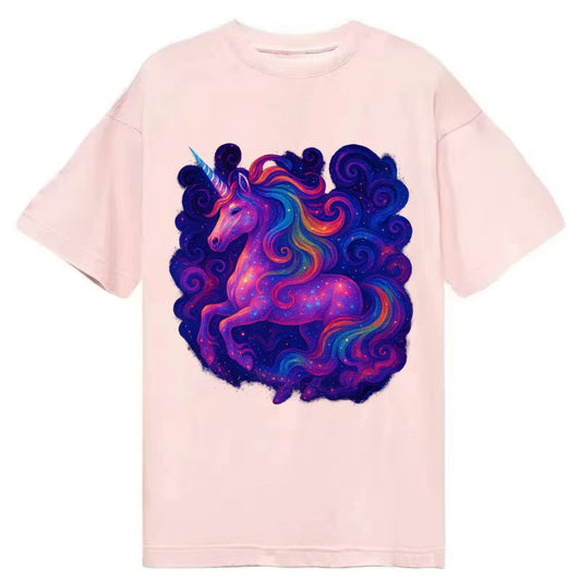 Magical unicorn with flowing rainbow gradient mane, iridescent horn with spiral - Classic T-shirt - Pink