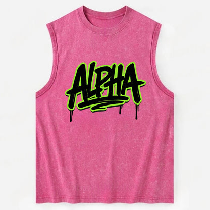 Bold typography design - "ALPHA" - leader of the pack - Vintage Washed Tank - Pink