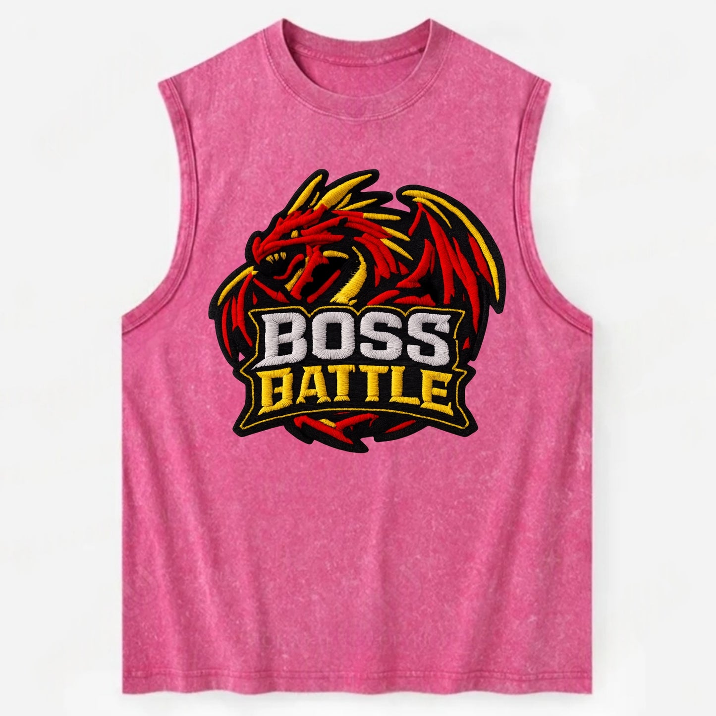 BOSS BATTLE - dragon silhouette in red and gold , raid - Vintage Washed Tank - Pink