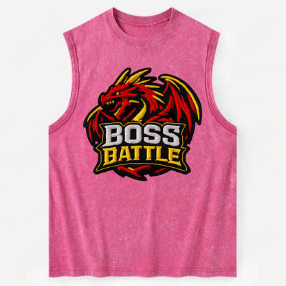 BOSS BATTLE - dragon silhouette in red and gold , raid - Vintage Washed Tank - Pink