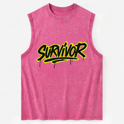Bold typography design - SURVIVOR - overcomer, still standing, made it - Vintage Washed Tank