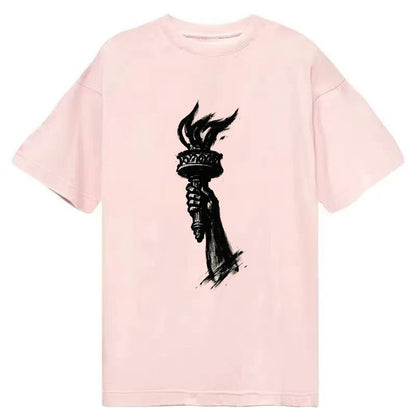 Statue of Liberty torch - freedom and democracy ink painting - Classic T-shirt - Pink