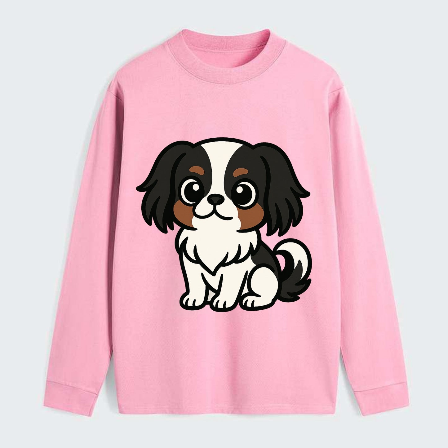 Japanese Chin - Black and white sitting pose - Classic Long Sleeve Shirt - Pink