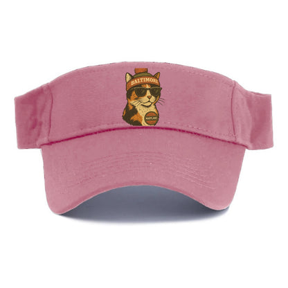 Maryland Calico Cat wearing Baltimore beanie with pom pom and wayfarer sunglasses - Visor - Pink
