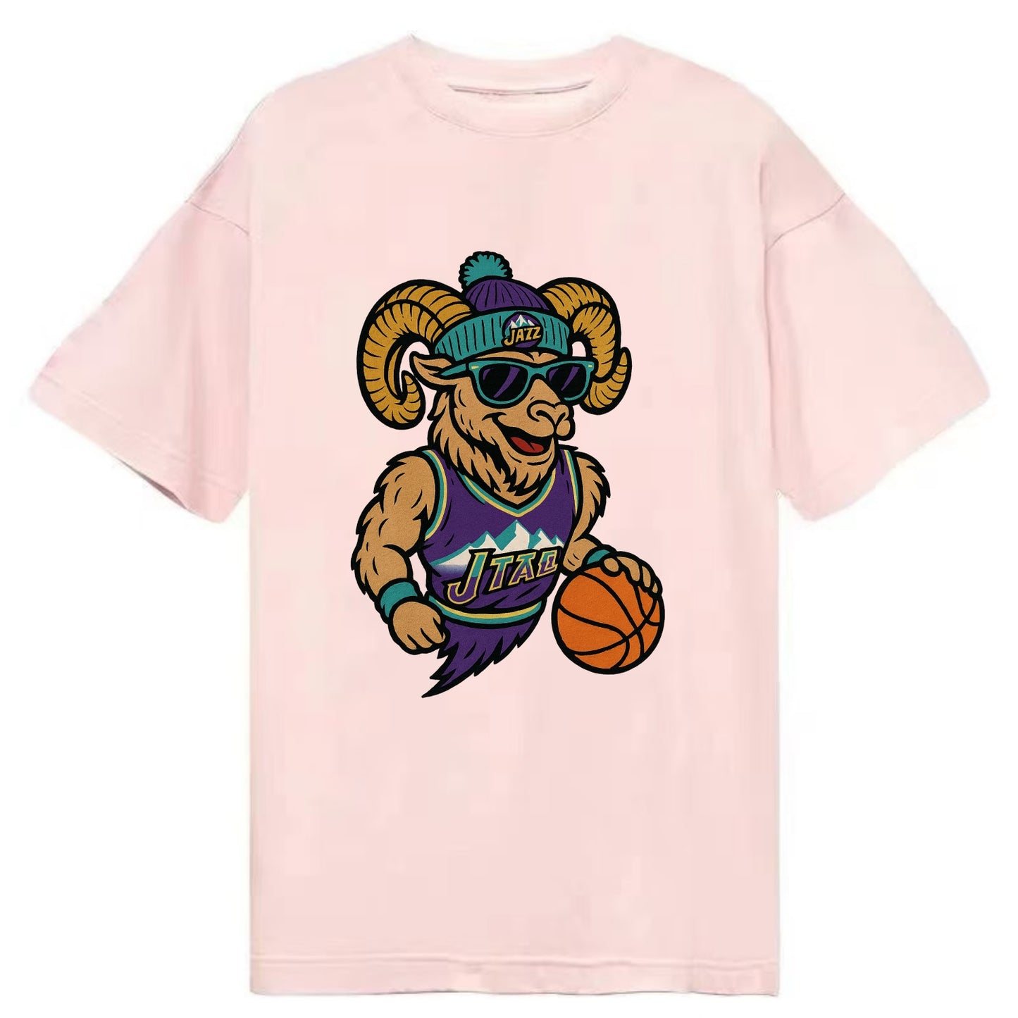 Utah Bighorn wearing Jazz beanie with mountain melody patch and wayfarer - Classic T-shirt - Pink