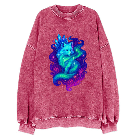 Ethereal arctic fox with fur that transforms into crystal formations, northern - Vintage Sweatshirt - Pink