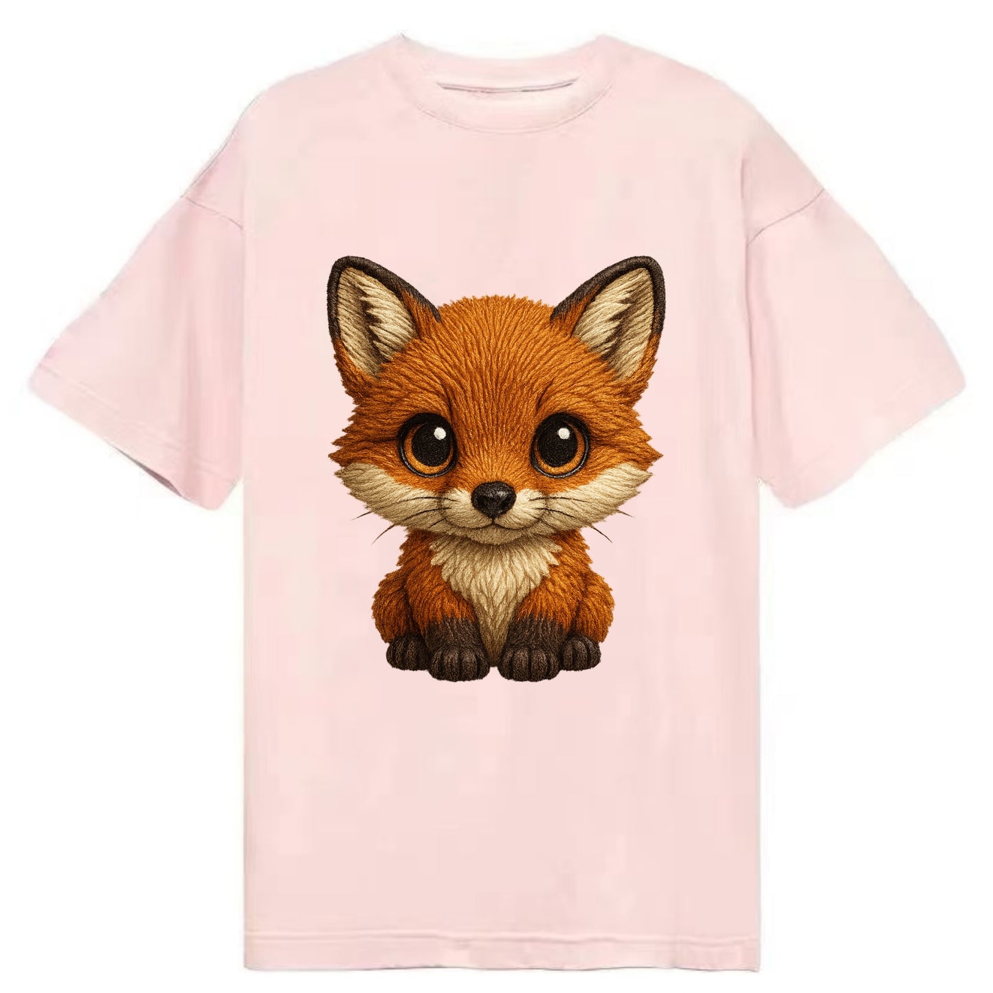 Baby Red Fox - russet fur, white chest, big amber eyes, perky ears, front-facing, - Classic T-shirt - Pink